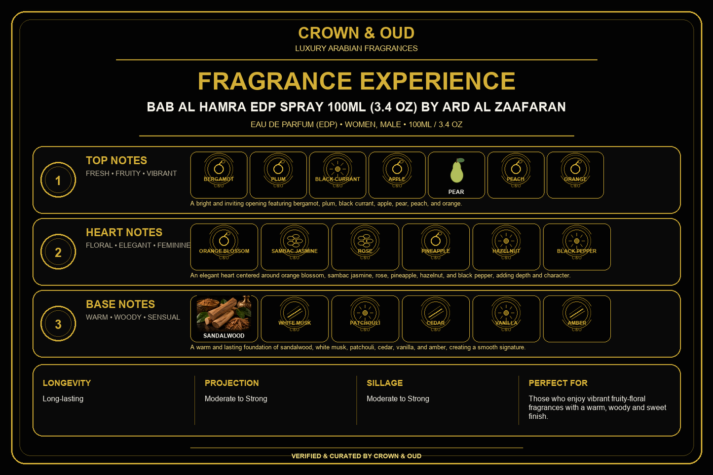 Bab Al Hamra EDP Spray 100ML (3.4 OZ) By Ard Al Zaafaran Fragrance Experience — CROWN & OUD