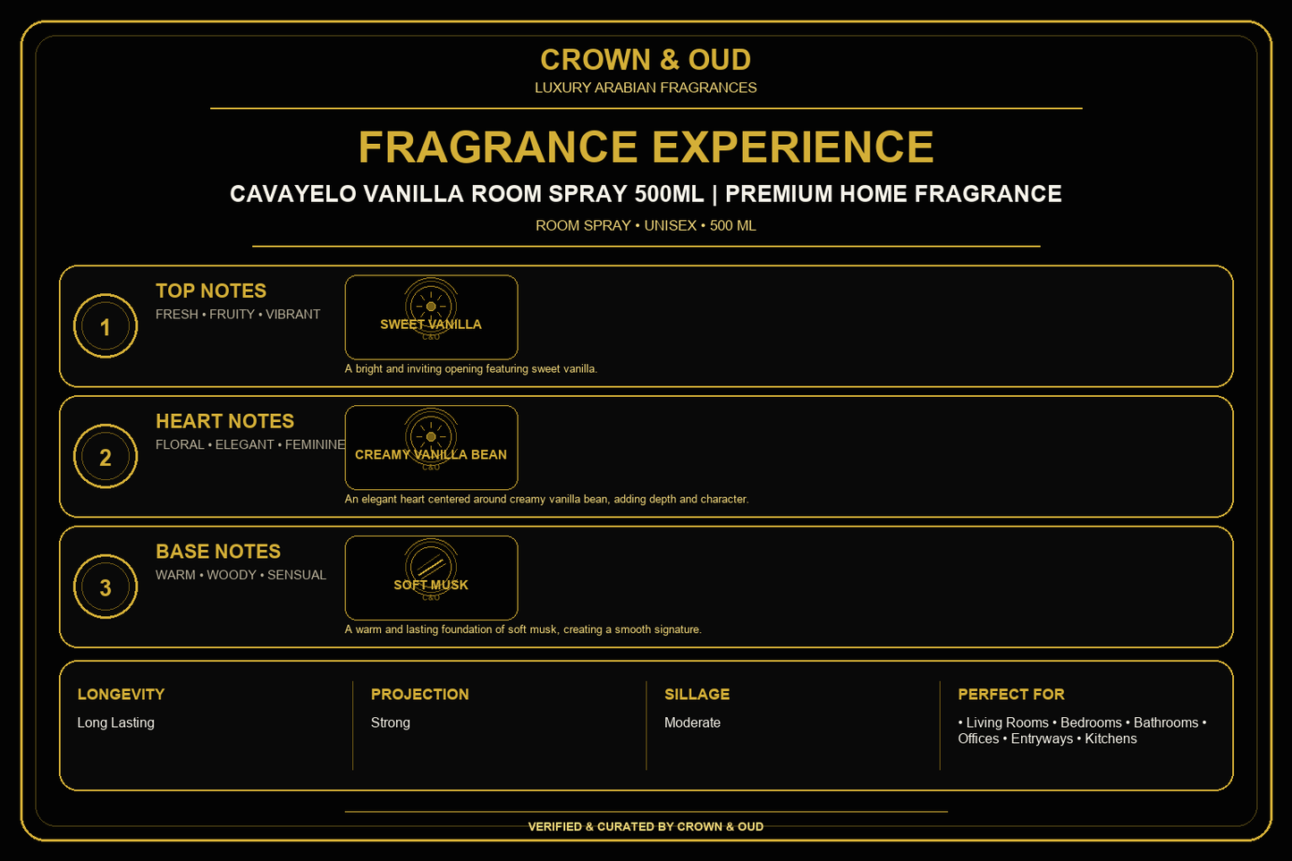 Cavayelo Vanilla Room Spray 500mL Fragrance Experience — CROWN & OUD