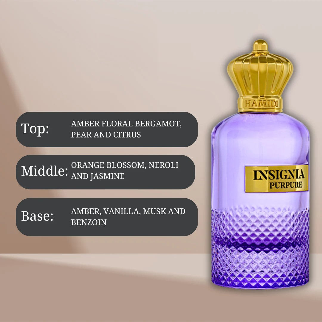 INSIGNIA PURPURE EDP Spray 105ML (3.5 OZ) de Hamidi | Un aura duradera de elegancia refinada.