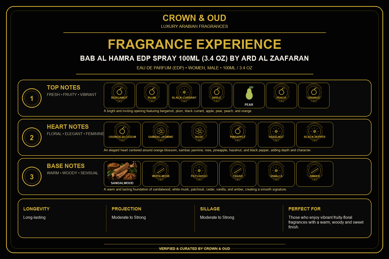 Bab Al Hamra EDP Spray 100ML (3.4 OZ) By Ard Al Zaafaran Fragrance Experience — CROWN & OUD