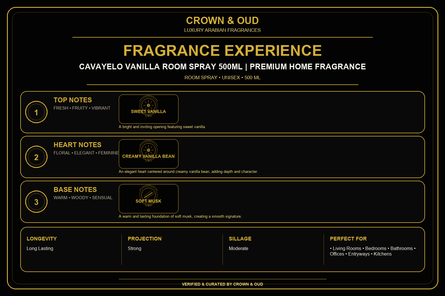 Cavayelo Vanilla Room Spray 500mL Fragrance Experience — CROWN & OUD